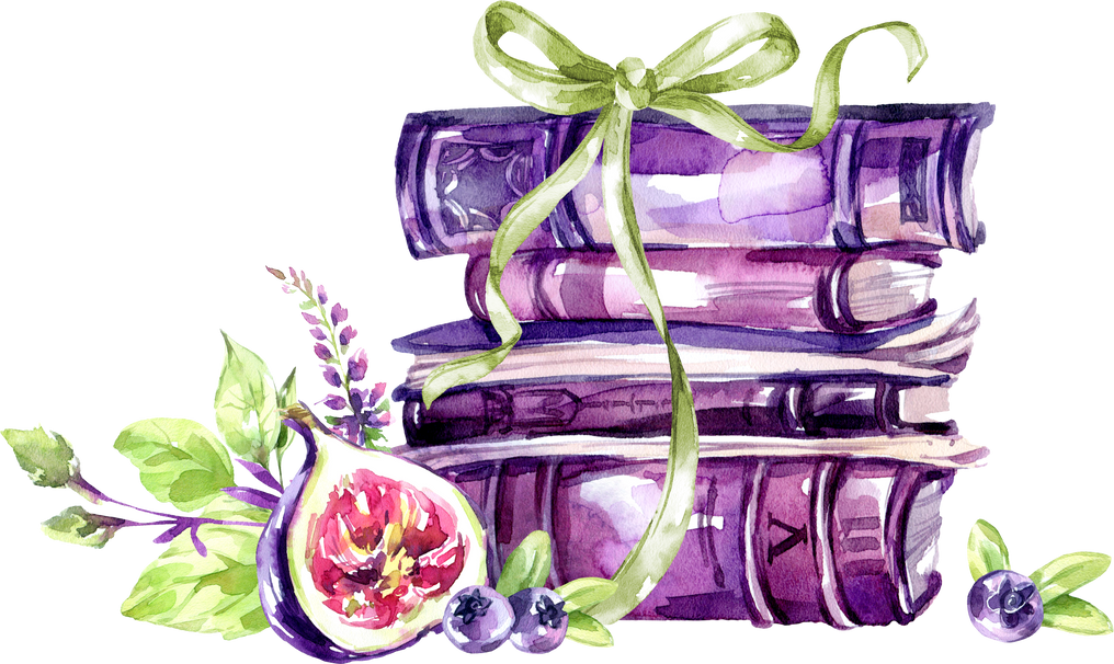 Watercolor vintage books and fruits illustration